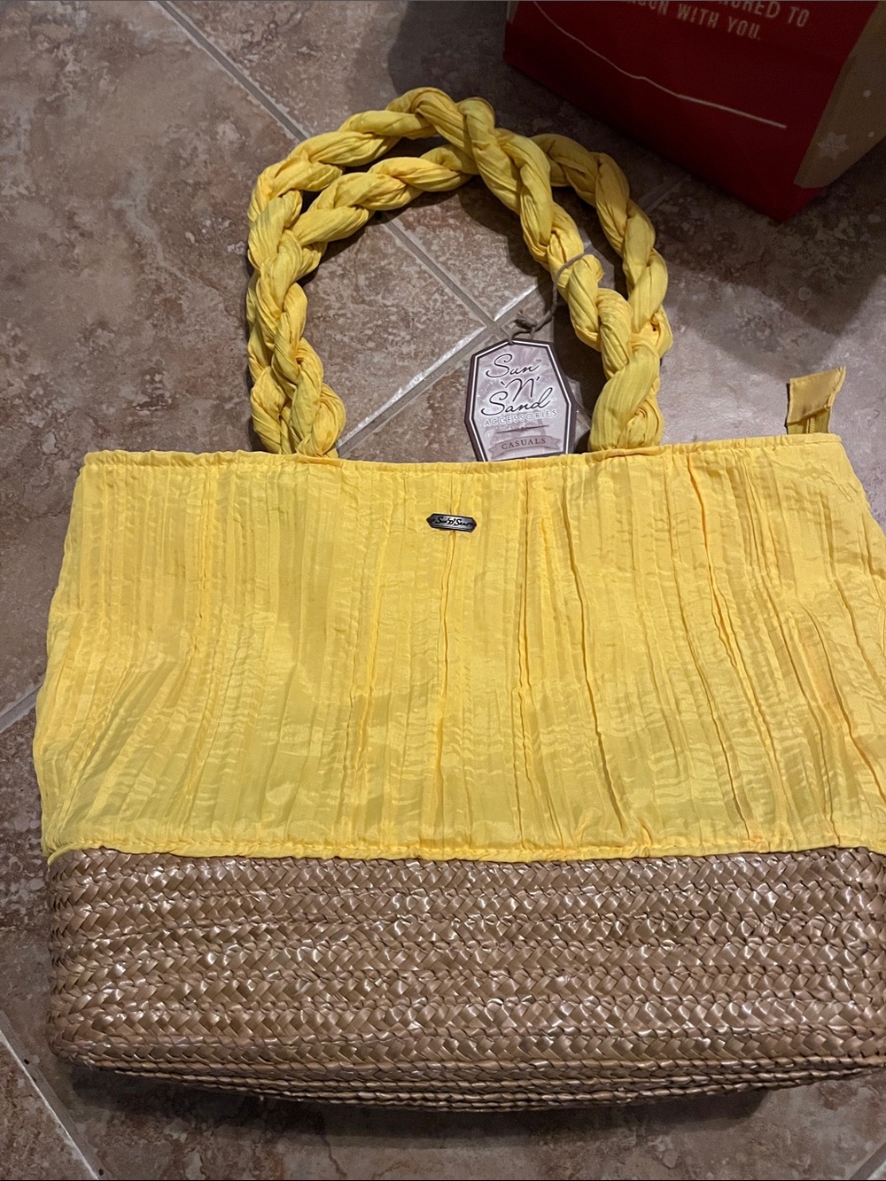 Yellow Braided-Handle Beach Tote NWT